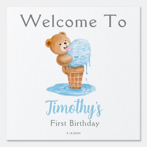 First Birthday Boy Teddy Bear Ice Cream Sign