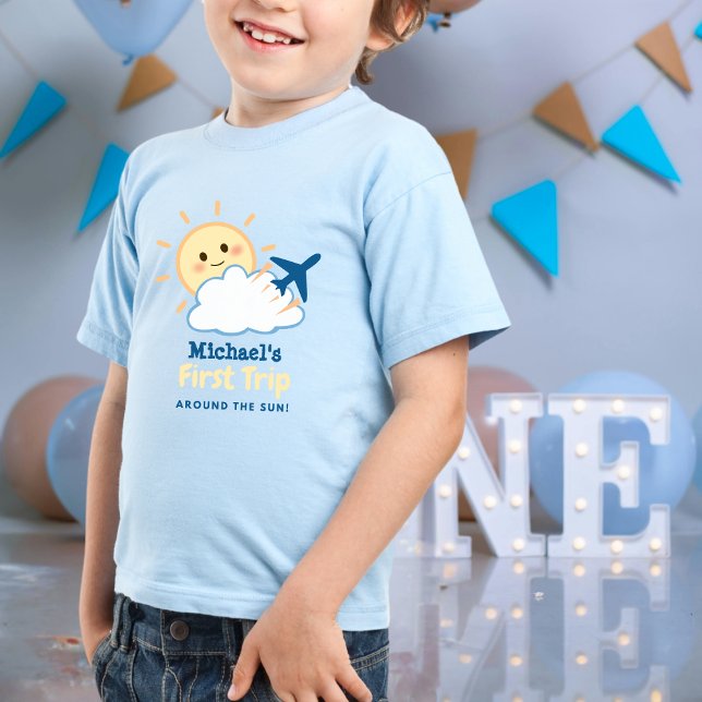First Birthday Boy Whimsical Airplane Sun & Cloud Toddler T-shirt (Creator Uploaded)