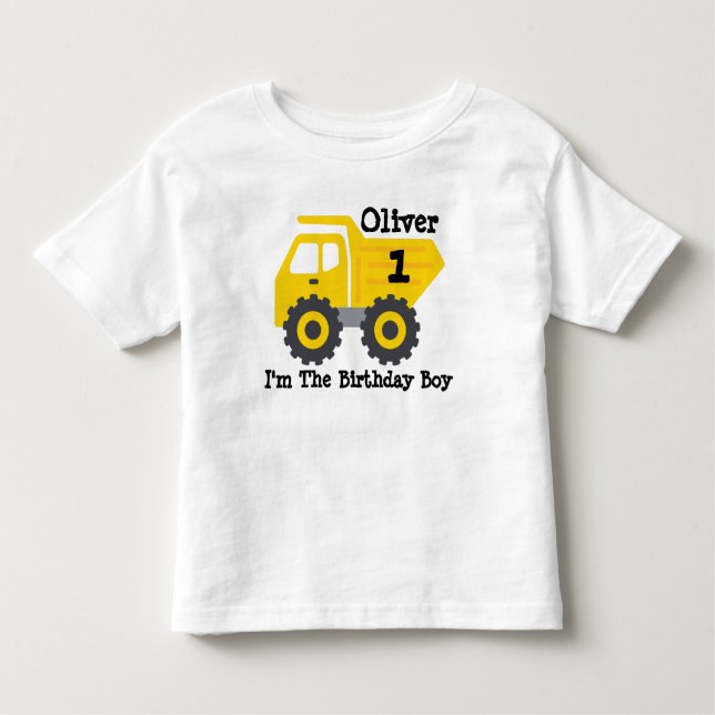 First Birthday Boy Yellow Dump Truck Toddler T-shirt (Front)