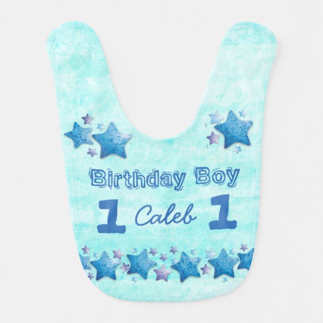 First Birthday Boy's Blue Personalized Big Baby Bib (Front)