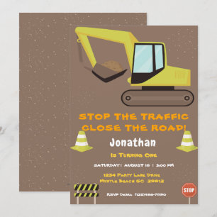  First Birthday Boys Construction Party  Invitation