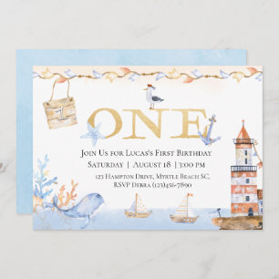 First Birthday Boys Nautical Blue Lighthouse