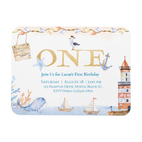 First Birthday Boys Nautical Blue Lighthouse Magnet