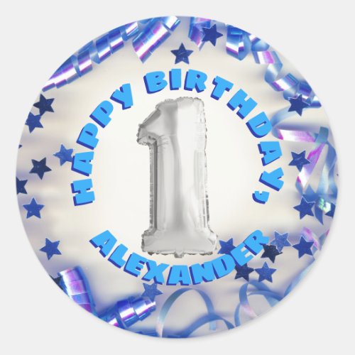 First Birthday Boys One Year Old Party Classic Round Sticker