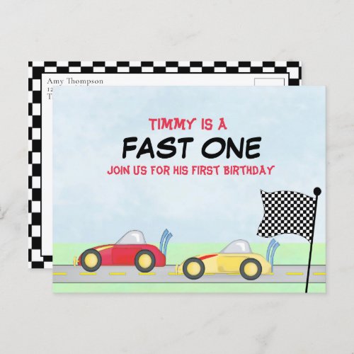 First Birthday Boys Race Car Track Modern Fun Postcard