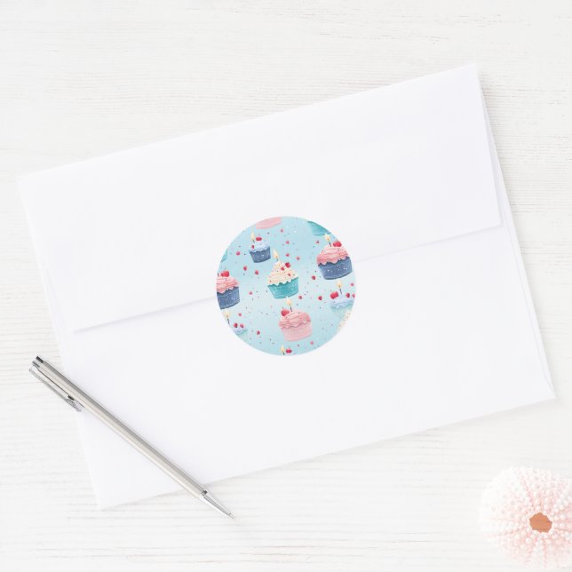 First Birthday - Cakes, Candles and Strawberries - Classic Round Sticker (Envelope)