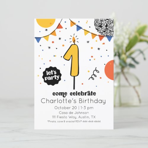 First Birthday Candle Doodle Invitation