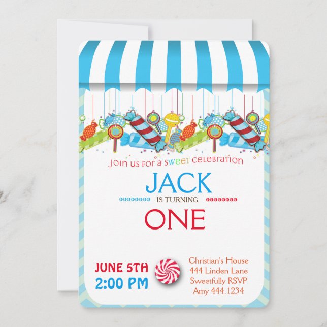 First Birthday Candyland Boy Invitations (Front)