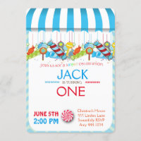 First Birthday Candyland Boy Invitations