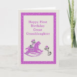 First Birthday Card for Great Granddaughter<br><div class="desc">First birthday card for your Great Granddaughter.  This card has two cute drawn cats and an old retro hobby horse.  The colors are creme and hot pink/lavender. Thanks to Bsilvia and Fidget Resources for some of the elements in the design.</div>