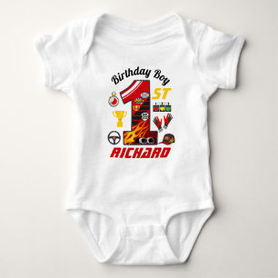 First Birthday cars Racing Birthday Boy Baby Bodysuit