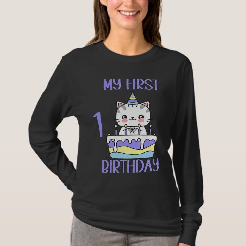 First Birthday Cat Fun Celebration hug presents    T_Shirt