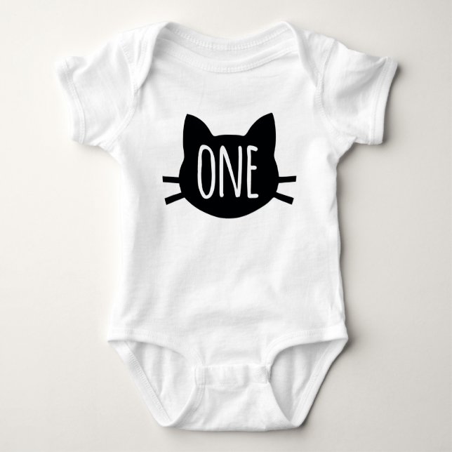First Birthday - Cat Themed Baby Bodysuit (Front)