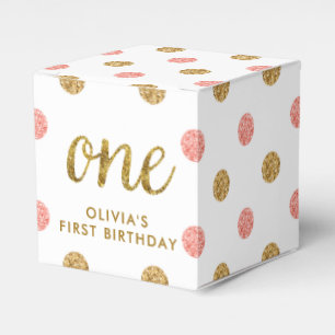 First Birthday Celebration Pink & Gold Glitter One Favor Boxes