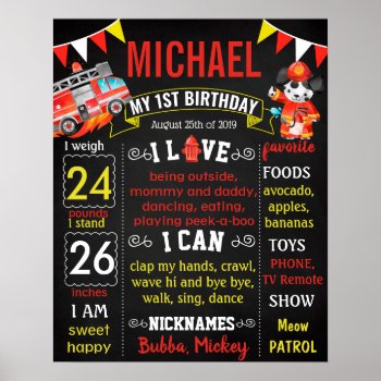 First Birthday Chalkboard Sign Fireman by 10x10us at Zazzle