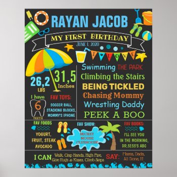 First Birthday Chalkboard Sign Pool Party by 10x10us at Zazzle