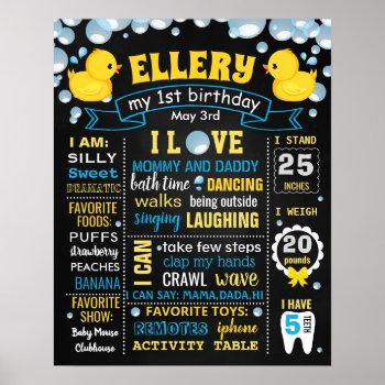 First Birthday Chalkboard Sign Rubber Duck by 10x10us at Zazzle