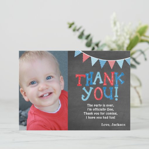 First Birthday Chalkboard Thank You Card | Boy | Zazzle