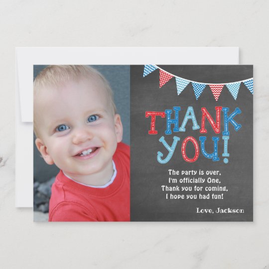 First Birthday Chalkboard Thank You Card | Boy | Zazzle