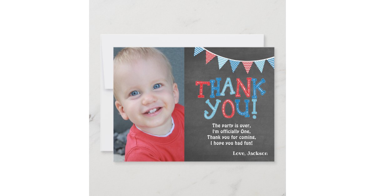 First Birthday Chalkboard Thank You Card | Boy | Zazzle