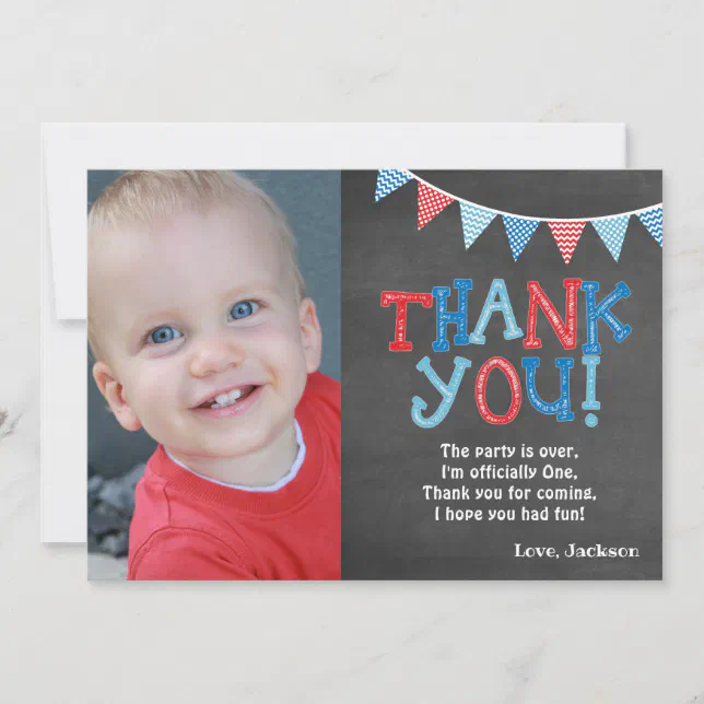 First Birthday Chalkboard Thank You Card Boy Zazzle