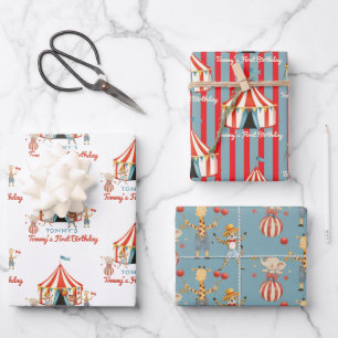 First Birthday Circus Animals Red Blue Wrapping Paper Sheets