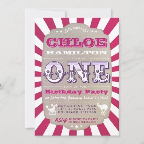 First Birthday Circus Carnival Party Invitation
