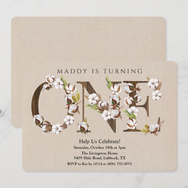 First Birthday Cotton Alphabet Invitation (Front/Back)