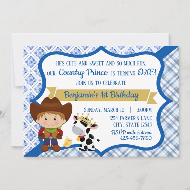 First Birthday Country Prince Invitation (Front)