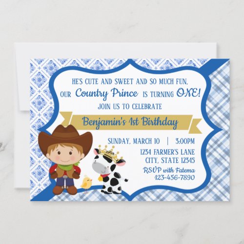 First Birthday Country Prince Invitation