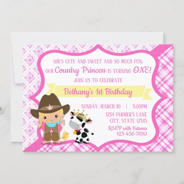 First Birthday Country Princess Invitation (Front)