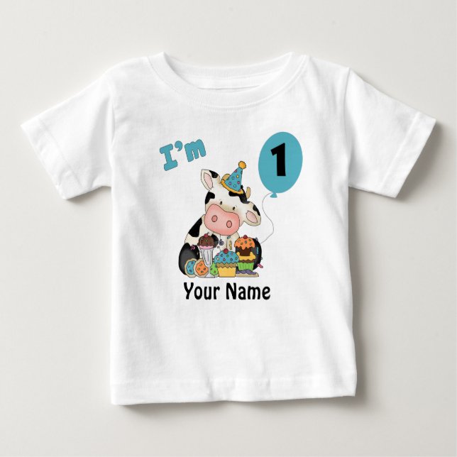First Birthday Cow Baby T-Shirt (Front)