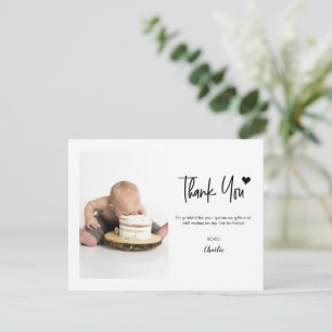 First Birthday Custom Photo Modern handlettering  Thank You Card