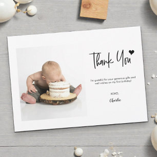 First Birthday Custom Photo Modern handlettering Thank You Card