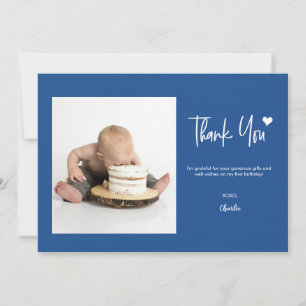First Birthday Custom Photo navy blue nautical  Thank You Card