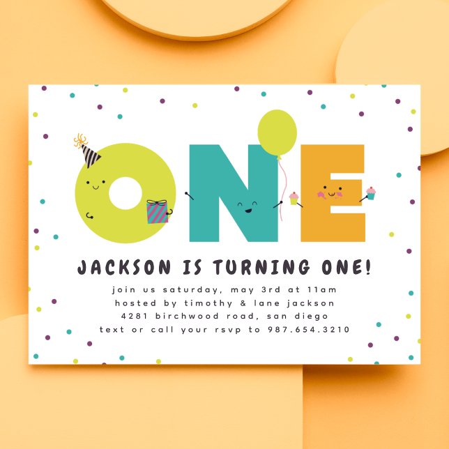 First Birthday Cute Colorful Invitation Postcard (Creator Uploaded)
