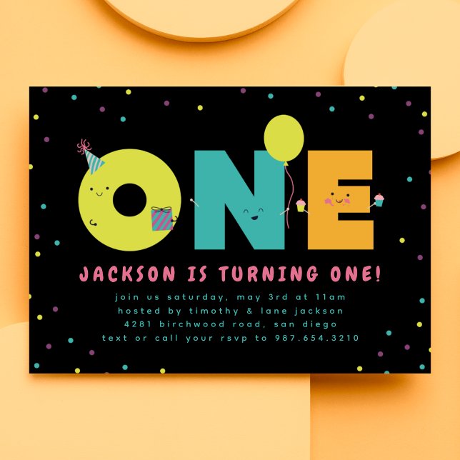First Birthday Cute Colorful Invitation Postcard (Creator Uploaded)