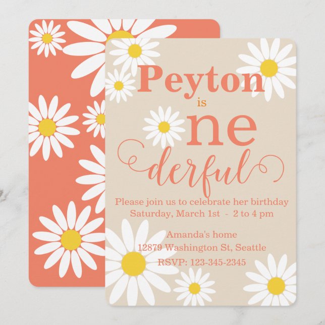 First Birthday Cute Daisy Invitation (Front/Back)