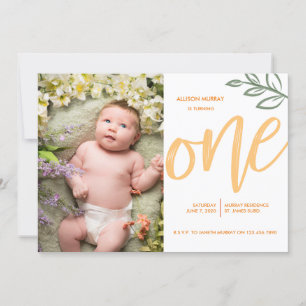 First Birthday Cute Doodle Paint Leaves Invitation