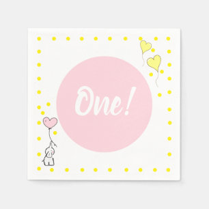 First Birthday Cute Elephant and Heart Balloons Napkins