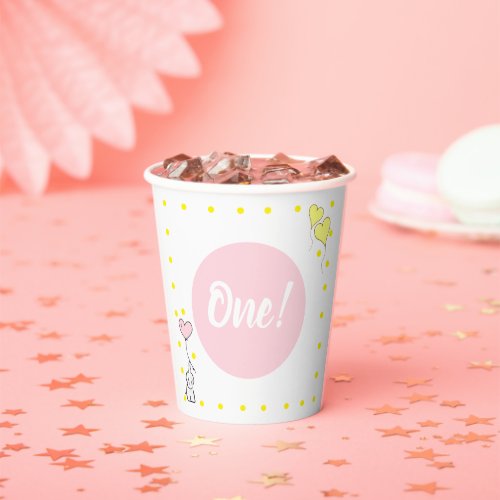 First Birthday Cute Elephant and Heart Balloons Paper Cups