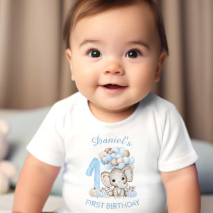 First Birthday Cute Elephant Fall Boy Baby T-Shirt