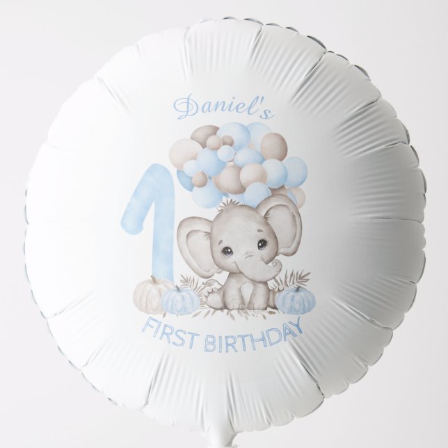 First Birthday Cute Elephant Fall Boy Balloon (Front)