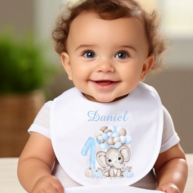 First Birthday Cute Elephant Fall Boy Bib  (First Birthday Cute Elephant Fall Boy Bib)