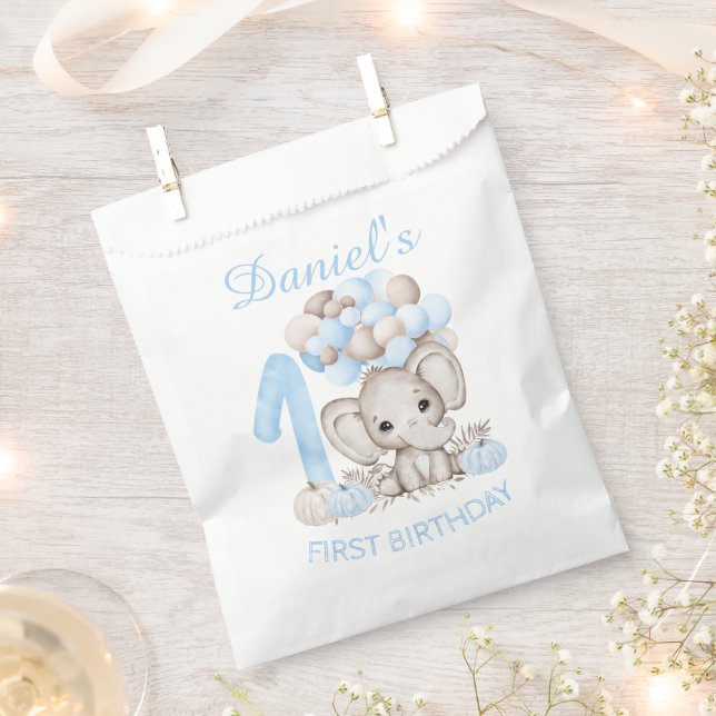 First Birthday Cute Elephant Fall Boy Favor Bag (Clipped)
