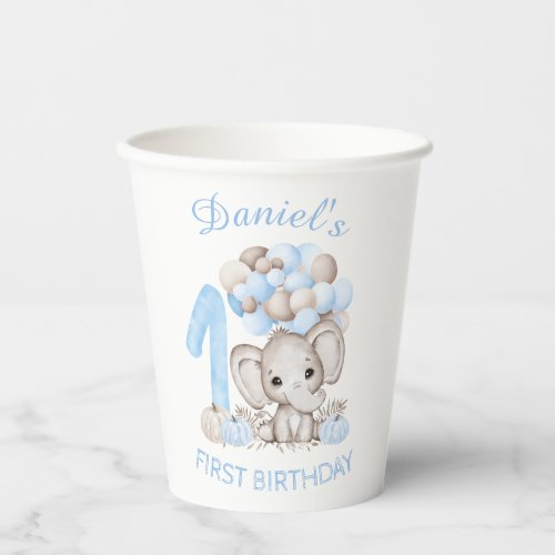 First Birthday Cute Elephant Fall Boy Paper Cups