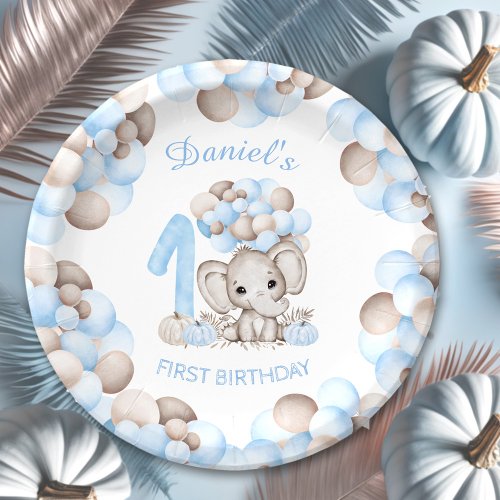 First Birthday Cute Elephant Fall Boy Paper Plates