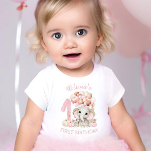 First Birthday Cute Elephant Fall Girl Baby T-Shirt