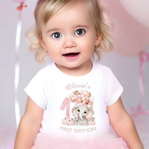 First Birthday Cute Elephant Fall Girl Baby T_Shirt
