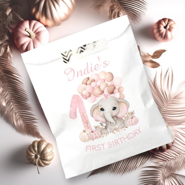 First Birthday Cute Elephant Fall Girl Favor Bag (First Birthday Cute Elephant Fall Girl Favor Bag)